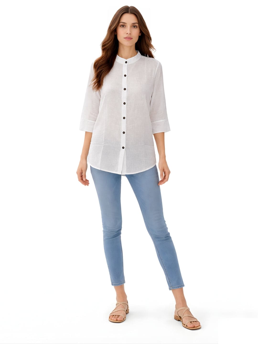 White Solid Three-Quarter Sleeves Top image