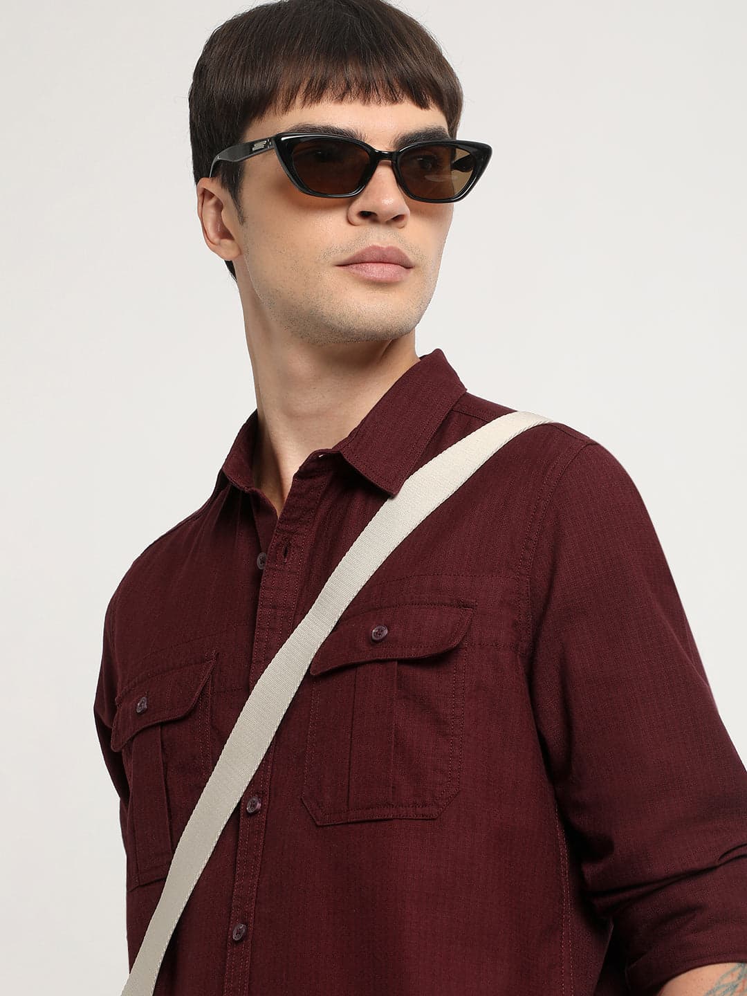 Ribal - Men Maroon Solid Slim Fit Cotton Casual Shirt image