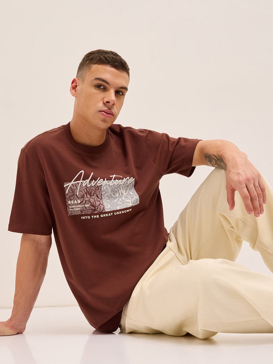 TAGE - Rust Crew Neck T-Shirt with Adventure Graphic Print image
