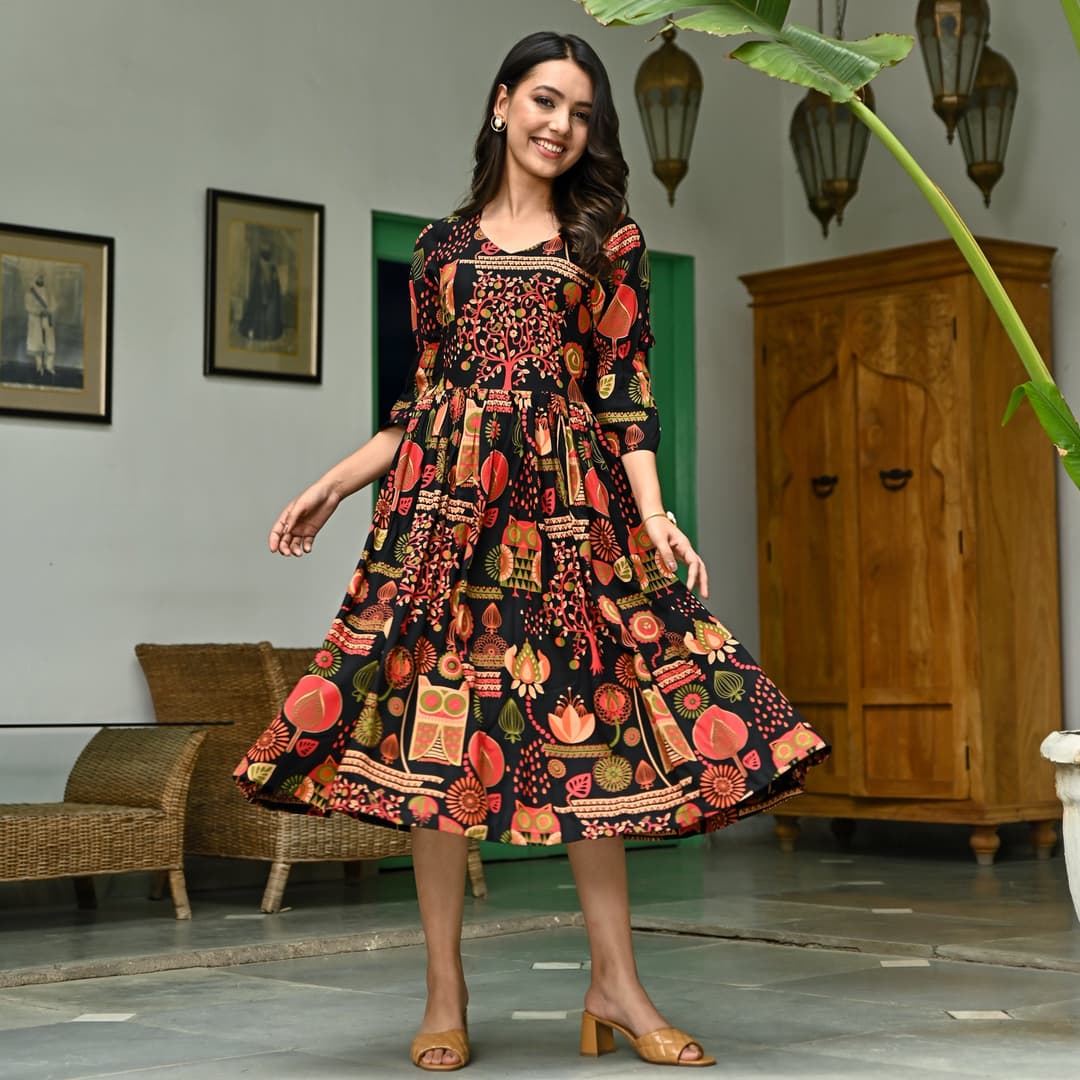 Black Geometrical Flared Dress image